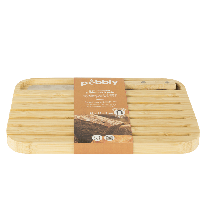 Комплект бамбукова дъска и нож за хляб Pebbly размер S