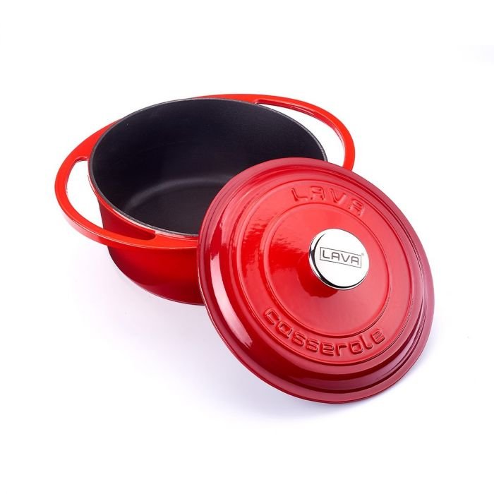 Чугунена кръгла тенджера с тънки дръжки Lava 24 см, червен