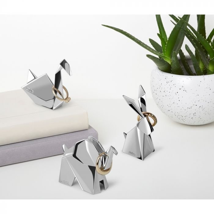 Комплект от 3 броя поставки за пръстени Umbra “Origami“, цвят хром