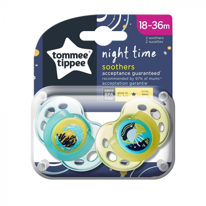 Ортодонтични залъгалки Tommee Tippee NIGHT 18-36 м, 2 броя