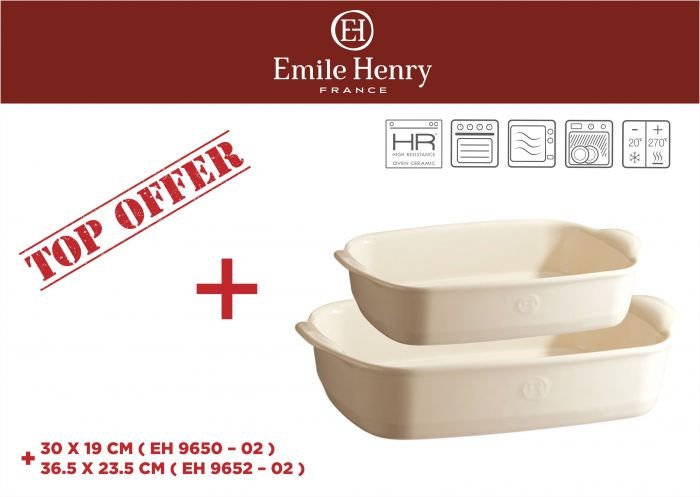 Комплект от 2 броя керамични форми за печене Emile Henry Rectangular Oven Dish - цвят екрю