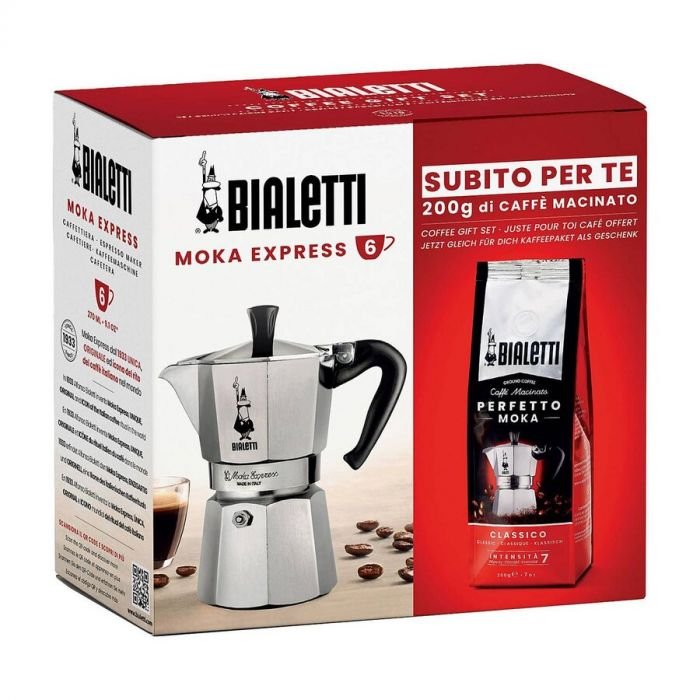 Комплект кафеварка Bialetti Moka Espresso 6 чаши + подарък мляно кафе 200 г