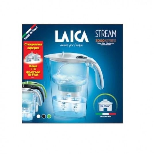Комплект кана за филтриране на вода Laica Stream + 3 броя филтри Bi-Flux, бяла