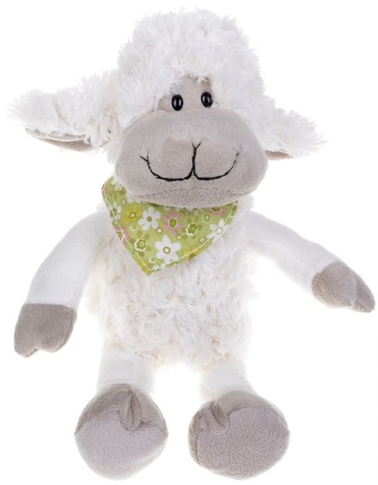 Плюшена играчка Morgenroth Plusch – Бяла овчица Съни с шал, 30 cм