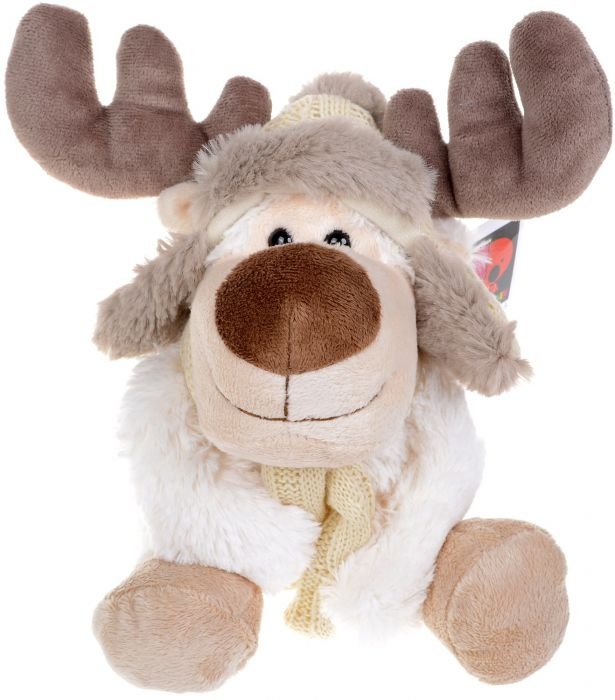 Плюшена играчка Morgenroth Plusch – Бял лос с мека шапка и шал, 28 cм