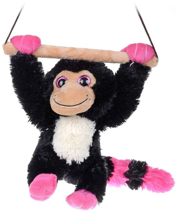 Плюшена играчка Morgenroth Plusch – Маймунка с розови лапички и опашка, висяща на пръчка, 30 cм