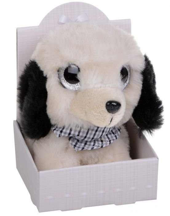 Плюшена играчка Morgenroth Plusch – Кученце с бляскави очи и в цвят слонова кост, 12 cм